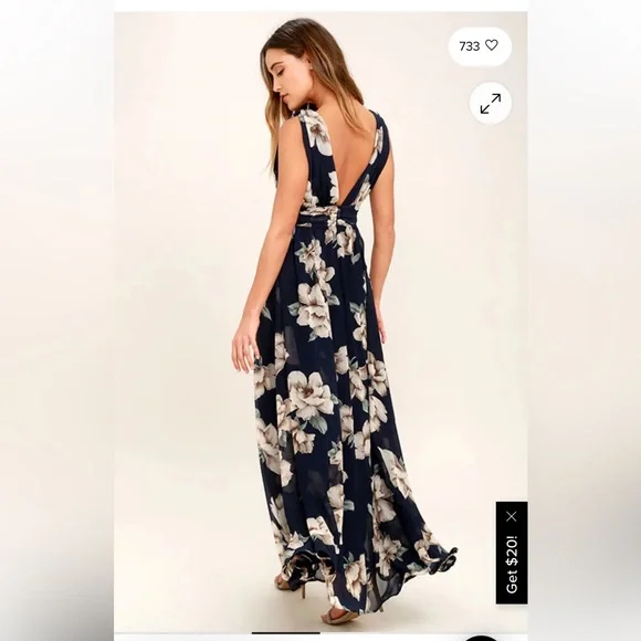 Garden Meandering Navy Blue Floral Print Maxi Dress S NWT - Picture 4 of 9